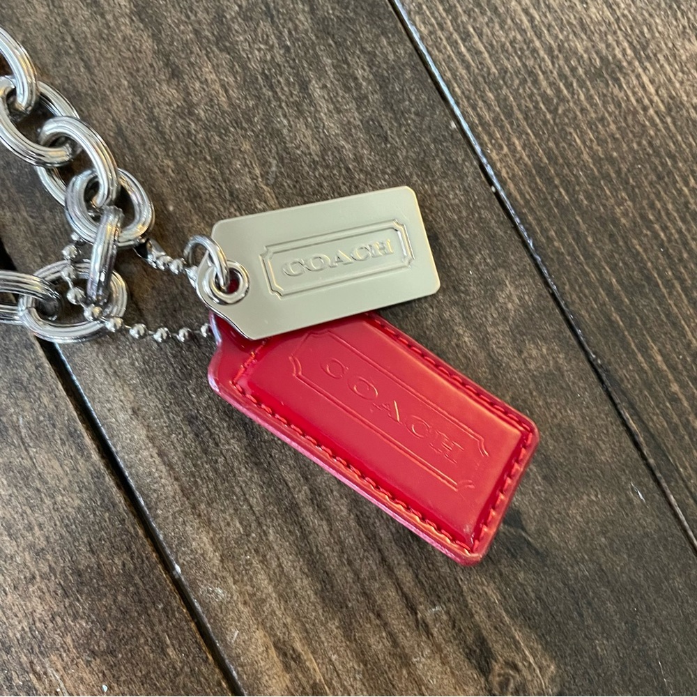 Coach Red Patent Quilted Shoulder Bag with Chain Straps - Picture 9 of 11